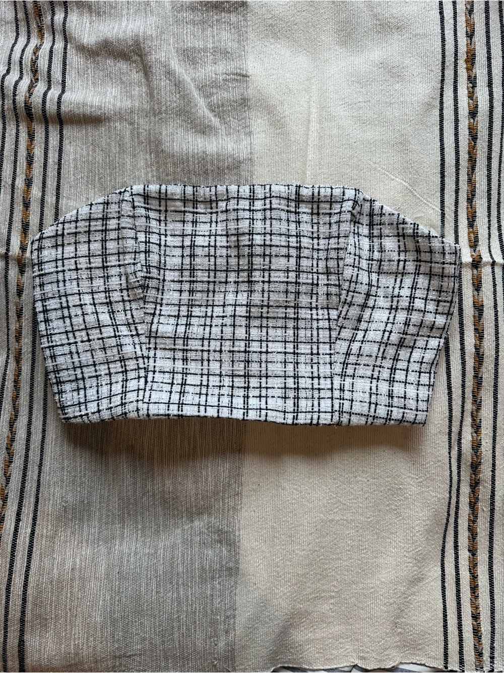 Showpo White and Black Check Tweed Strapless Top